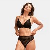 Women's Black Scalloped Lace Bra & Sheer Underwear Set - Cupshe - 4 of 4