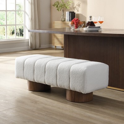 50" Versatile Dining Bench with Upholstered Seat and Round Wood Legs, End of Bed Entryway Bench for Bedroom, Living Room, or Dining Room-Tanpinhause