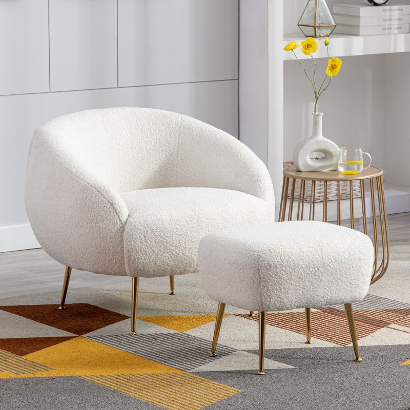 Modern Accent Chair, Teddy Short Plush Particle Velvet Armchair with Ottoman-ModernLuxe, 1 of 10