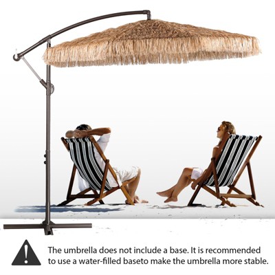 10 ft Natural Straw Cantilever Tiki Thatch Patio Umbrella with Aluminum Frame