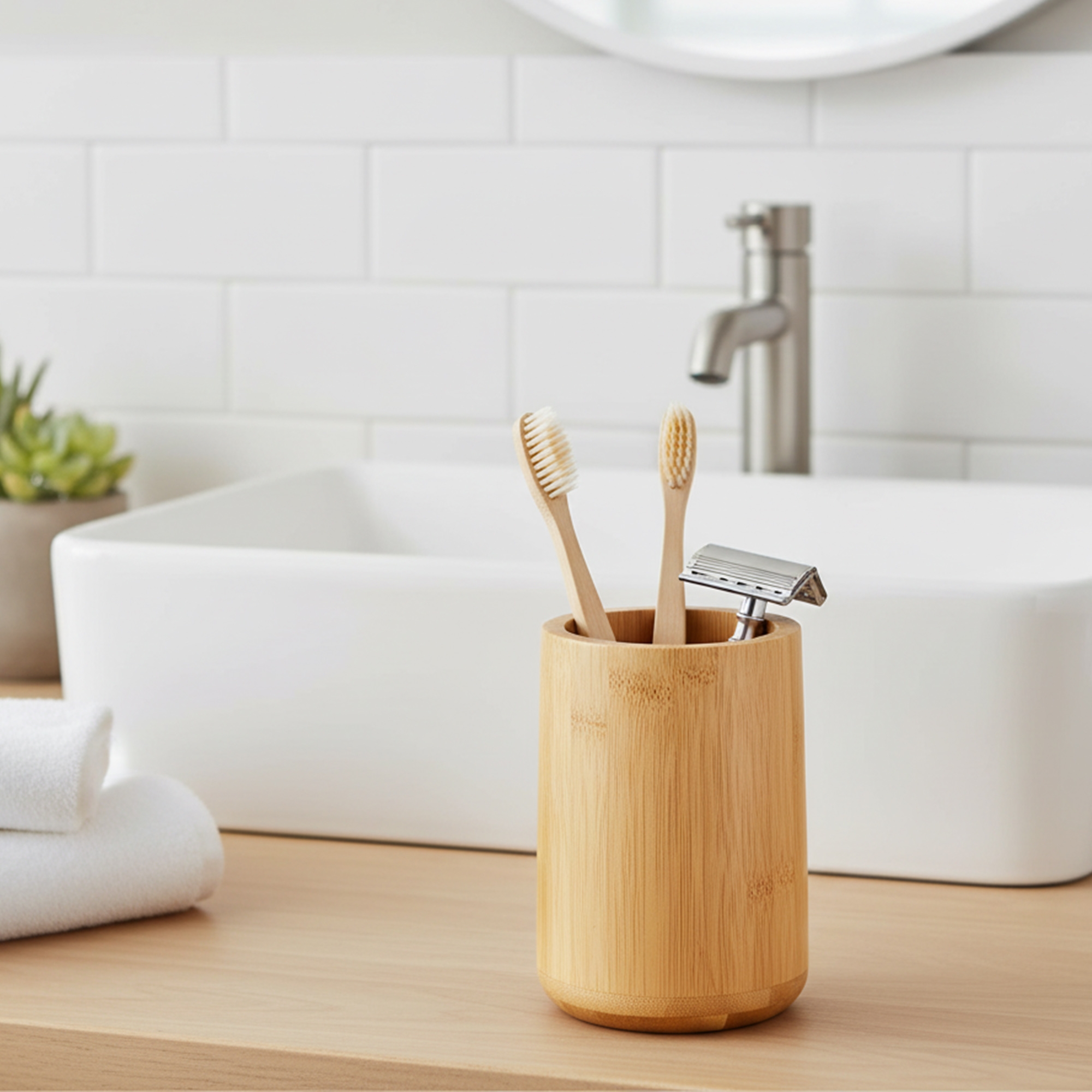 Evideco French Home Goods Bamboo Tumbler Cup / Toothbrush Holder - Durable, Eco-Conscious Bathroom Organizer