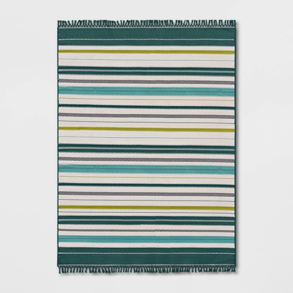 Photos - Doormat 7'x10' Textural Stripe Rectangular Woven Outdoor Area Rug Light Green - Th