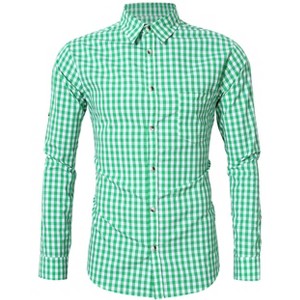 Men's Checkered Button Down Shirt Lapel Collar Long Sleeve Slim Fit Top - 1 of 3