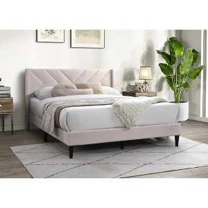 Queen Size Platform Bed with Upholstered Headboard for Bedroom - 1 of 4