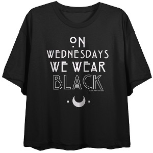 American Horror Story On Wednesdays We Wear Black Crew Neck Short Sleeve Women's Black Crop Top - 1 of 4