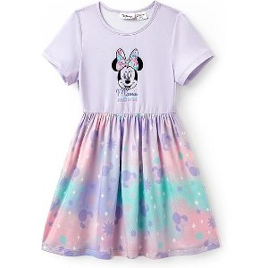 Disney Mickey Mouse & Friends Kids Short Sleeve Casual Summer A Line Dresses  Minnie Purple 5-6 : Target