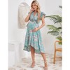 Coolmee Women's Maternity V Neck Ruffle Short Sleeve Wrap Dress Casual Flowy Nursing Breastfeeding Midi Dress with Belted - 3 of 4