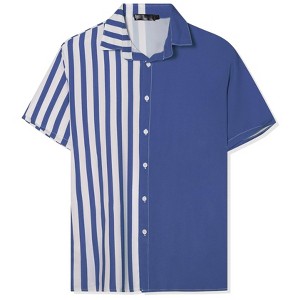 INSPIRE CHIC Men's Striped Patchwork Short Sleeved Color Block Summer Beach Shirt - 1 of 4