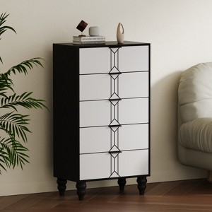 Modern Wooden 5 Drawer Dresser with Vintage Pattern Design, Tall Dresser for Closet - 1 of 4