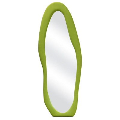 Beautyolove 24 in. W x 63 in. H Irregular Green Flannel Wrapped Wood Framed Full Length Floor Mirror Wavy Full Body Mirror