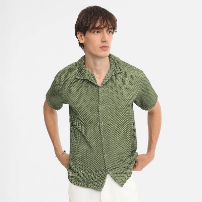 Campus Sutra Men Men's Olive Green Puffy-Textured Shirt