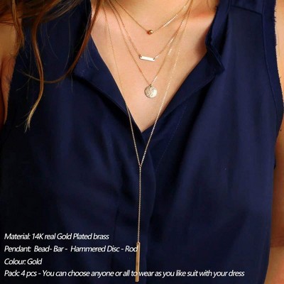 Turandoss Layered Choker Necklace, Dainty Handmade 14K Gold Plated Y Pendant, Multilayer Bar Disc, Adjustable Layering Choker Necklaces for Women