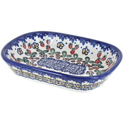 Blue Rose Polish Pottery Strawberry Garden Olive Dish