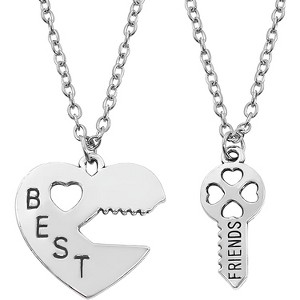 Matching Lock & Key Necklace Set - 2Pcs Couple/Friendship Heart Jewelry Gift in Silver - 1 of 4