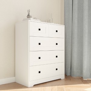 KTMBDW Drawer Dresser, Farmhouse Chest of Drawers for Bedroom, Kids Dresser with Metal Handles, Wood Drawer Organizer for Living Room - White - 1 of 4