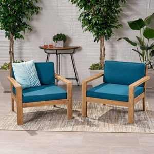 Santa Ana 2pk Acacia Wood Club Chairs: Weather-Resistant with Polyester Cushions - Christopher Knight Home - 1 of 4