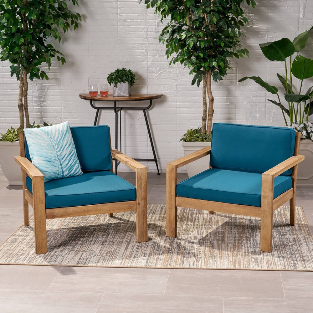 Photos - Garden Furniture Santa Ana 2pk Acacia Wood Club Chairs: Weather-Resistant with Polyester Cu