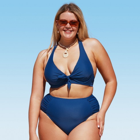 Women's Plus Size Knotted Front Bikini Set Swimsuit - Cupshe-0X-Blue