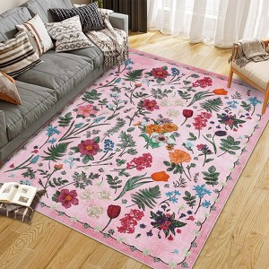 Boho Washable Floral Rugs, Large Living Room Rug, Non-Slip Soft Indoor Rugs for Bedroom, Area Rug Carpet for Dining Room Guest Room - 1 of 4