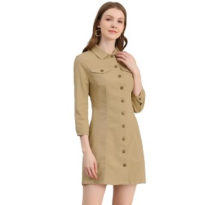 INSPIRE CHIC Women's 3/4 Sleeve Button Down Denim Shirt Dress - 1 of 4