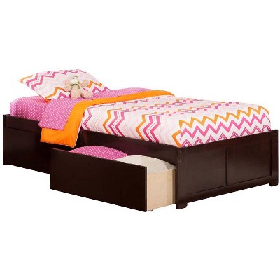 Atlantic Furniture Concord Twin XL Flat Panel Footboard w/ 2 Urban Bed Drawers Espresso