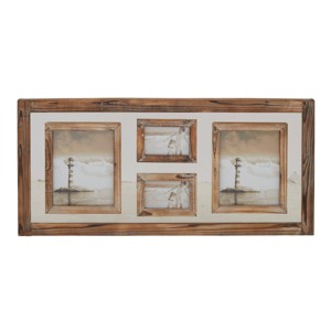 17"x37" Wood 4 Slot Wall Photo Frame with Wood Frame Brown - Olivia & May: Modern Style, Horizontal/Vertical Display, Easel Back - 1 of 4