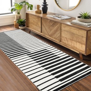 Area Rugs: Washable Non-Slip Modern Abstract Stripes Carpet, Soft Low Pile Foldable Stain Resistant Rugs for Living Room, Bedroom, Home, Brown - 1 of 4