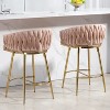 26'' Counter height bar stools Set of 2 kitchen island counter bar stool with hand- wave back,golden chromed base and footrest(PINK) - 3 of 4