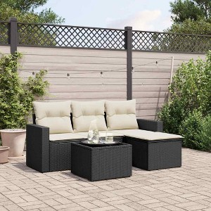 vidaXL 5 Piece Patio Sofa Set with Cushions Black Poly Rattan - 1 of 3