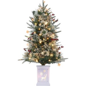 3ft Snow Flocked Christmas Tree, Small Artificial Christmas Tree with Base & 78 Lights, 8 Lighting Modes Hinged Xmas Tree, Christmas Decor - 1 of 4