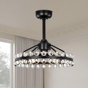 21 Inch Crystal Ceiling Fan with Light and Remote, Modern Caged Flush ...