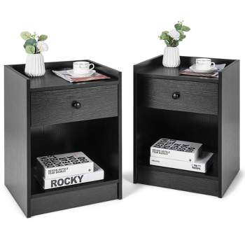 Costway Set of 2 Nightstand with Drawer Cabinet End Side Table Raised Top