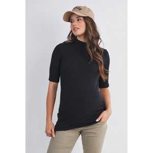 Hello Miz Women's Ribbed Mock Neck Elbow Sleeve Maternity Top - 1 of 4