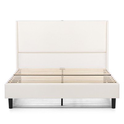 COMHOMA Bed Frame with Type-C & USB, 51" High Headboard Tall, Wood Slat Support