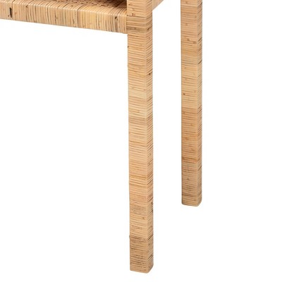 Light Honey Acacia Wood and Rattan Console Table with Storage