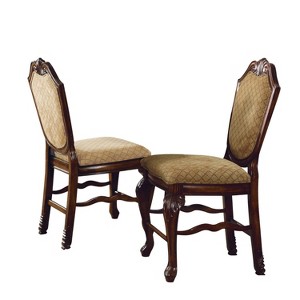 HomeRoots Set of Two 24" Beige and Espresso Fabric and Solid Wood Counter Height Bar Chairs - 1 of 4