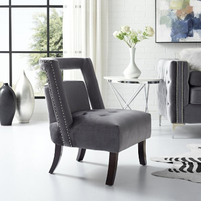 Inspired Home Salvador Velvet Button Tufted Armless Slipper Chair with Open Back Style