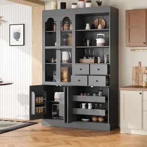 Whisen Freestanding Buffet with Hutch, Tall Kitchen Pantry Cabinet with 4 Drawers, Door Shelves and Pull-out Trays - 1 of 4