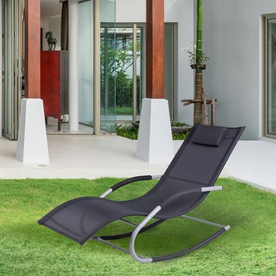 Elysian Black Zero Gravity Rocking Chaise with Cushioned Headrest