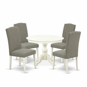 5-Piece Linen White Finish Solid Wood Top Dining table with 4 Chairs with - 1 of 4