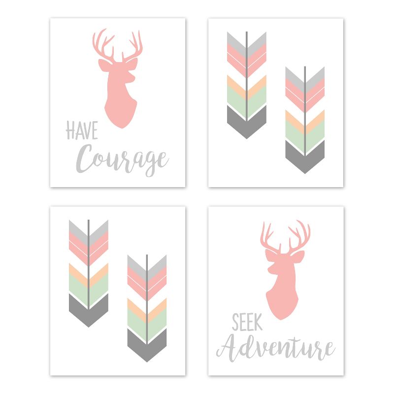 Sweet Jojo Designs Girl Unframed Wall Art Prints for Décor Woodsy Pink Green and Grey 4pc, 1 of 6