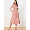 INSPIRE CHIC Women's Elegant Split Neck Side Zipper Pockets 3/4 Sleeve Work A-Line Dress - 2 of 4