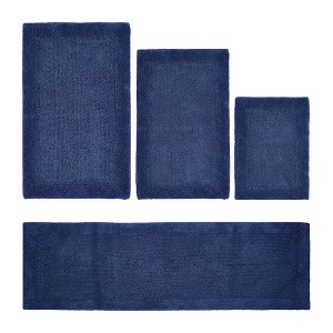 Edge Bath Rug 100% Premium Cotton Ultra-Soft Water Absorbent Tufted Solid Reversible 4 Piece Bathroom Rug Set for Machine Washable Bathmat - 1 of 2