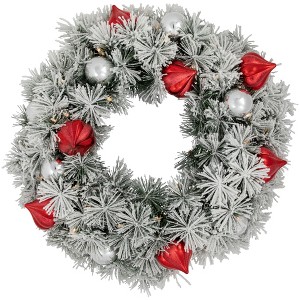 Northlight Pre-Lit Battery Operated Snowy Bristle Pine Christmas Wreath - 24" - Dual Color LED Lights - 1 of 4