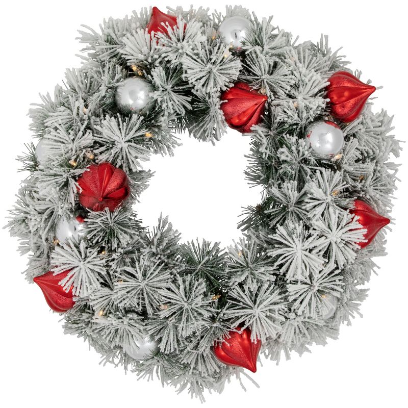 Northlight Pre-Lit Battery Operated Snowy Bristle Pine Christmas Wreath - 24" - Dual Color LED Lights, 1 of 8