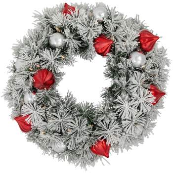 Northlight Pre-Lit Battery Operated Snowy Bristle Pine Christmas Wreath - 24" - Dual Color LED Lights