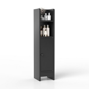 Tangkula Bathroom Storage Cabinet Small Corner Floor Cabinet with Door and Adjustable Shelves Toilet Paper Holder Stand - 1 of 4