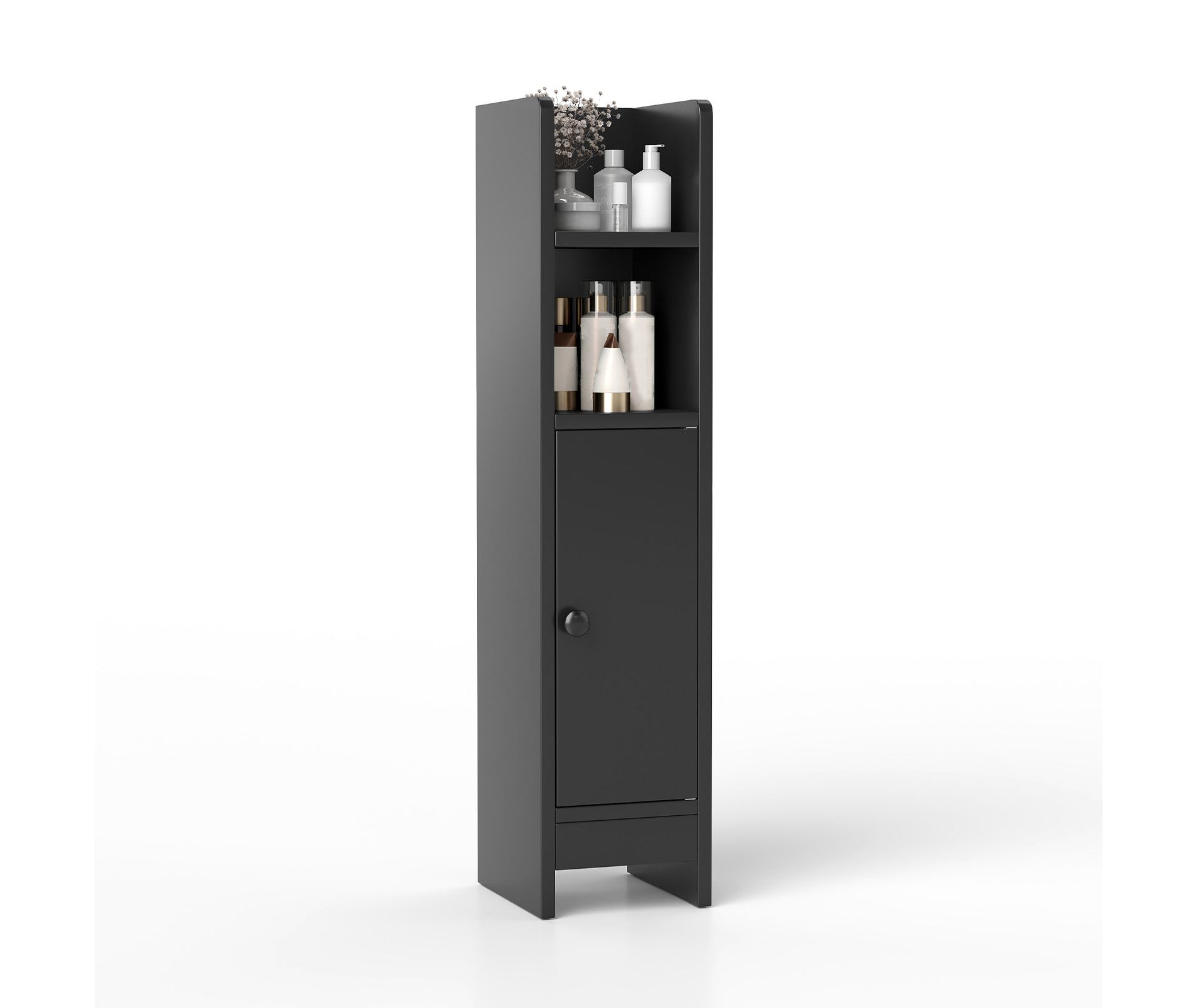 Tangkula Bathroom Storage Cabinet Small Corner Floor Cabinet with Door and Adjustable Shelves Toilet Paper Holder Stand
