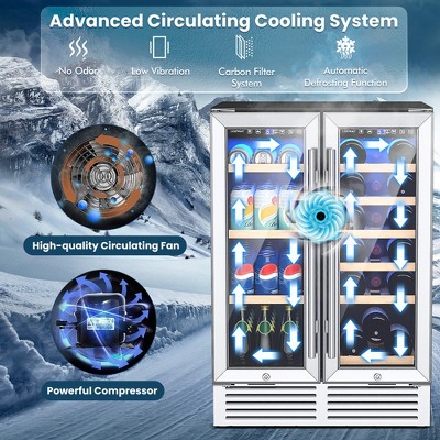 24'' Silver Dual Zone Wine and Beverage Cooler with Interior Lighting