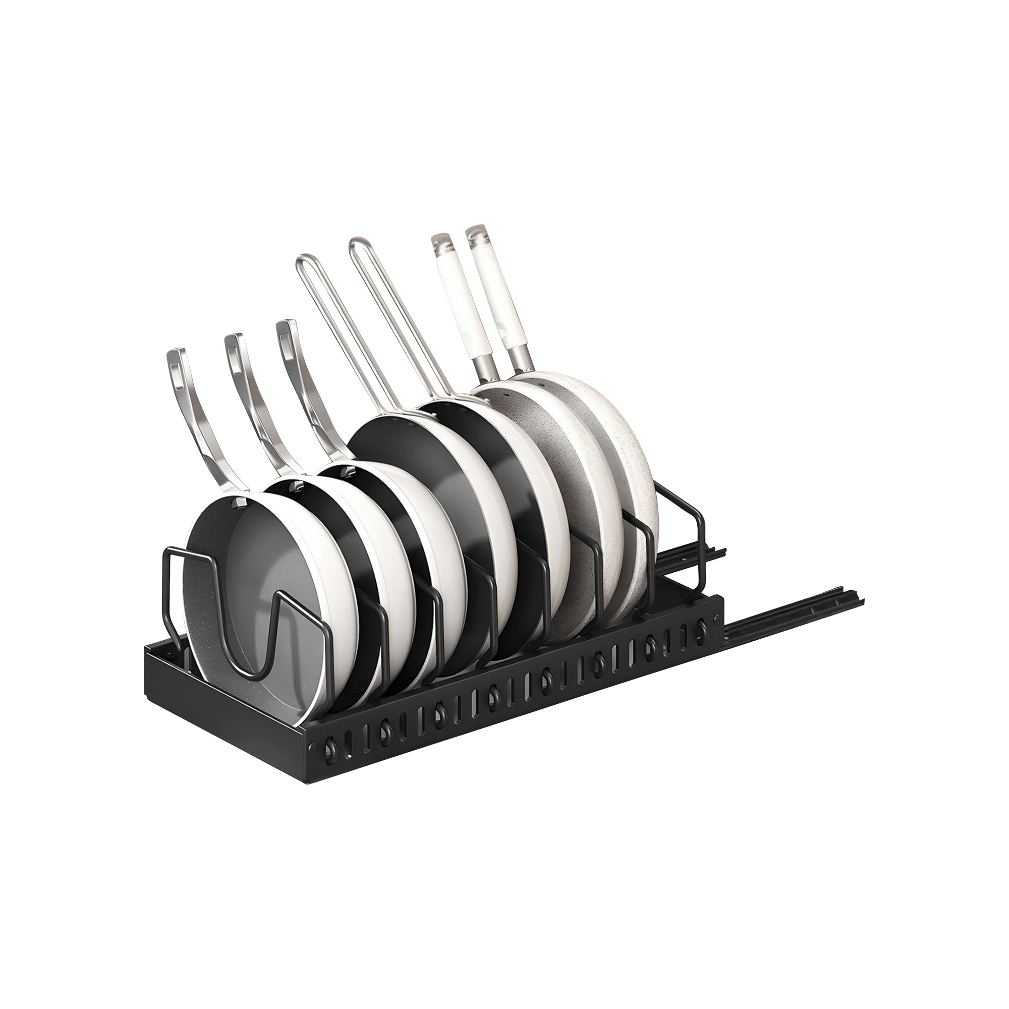 NewHome"Pull-Out Pots and Pans Organizer with 8 Adjustable Dividers, Rustproof Carbon Steel, Sliding Rack"Black